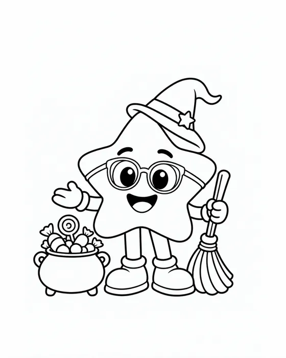 Coloring page: Nami dressed as a witch, black outline on white